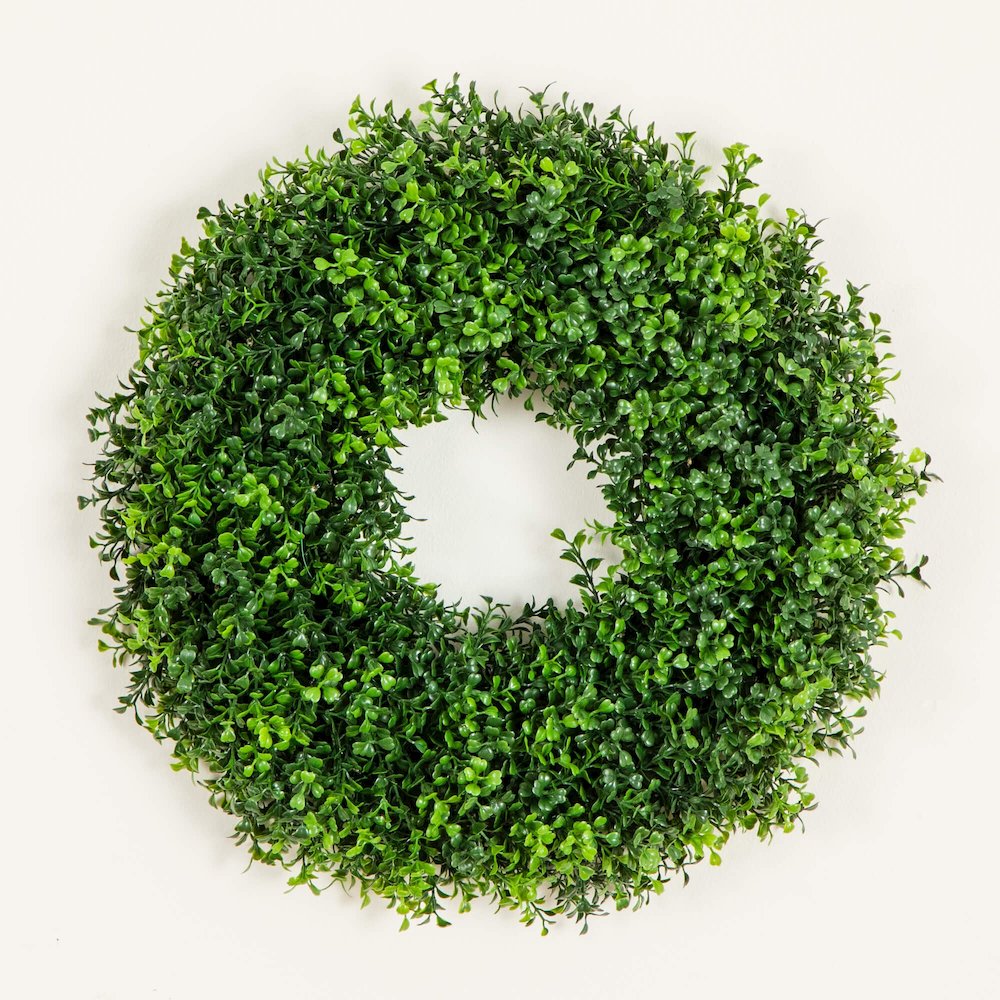18in. Pre-Lit Artificial Boxwood Wreath with 25 Warm White LED Lights