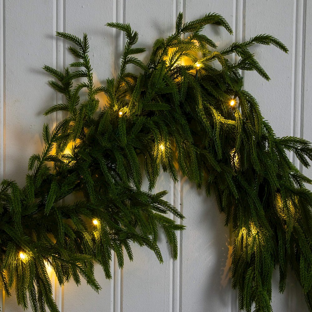 6ft Pre-Lit Artificial Real Touch Norfolk Island Pine Garland with 35 LED Lights
