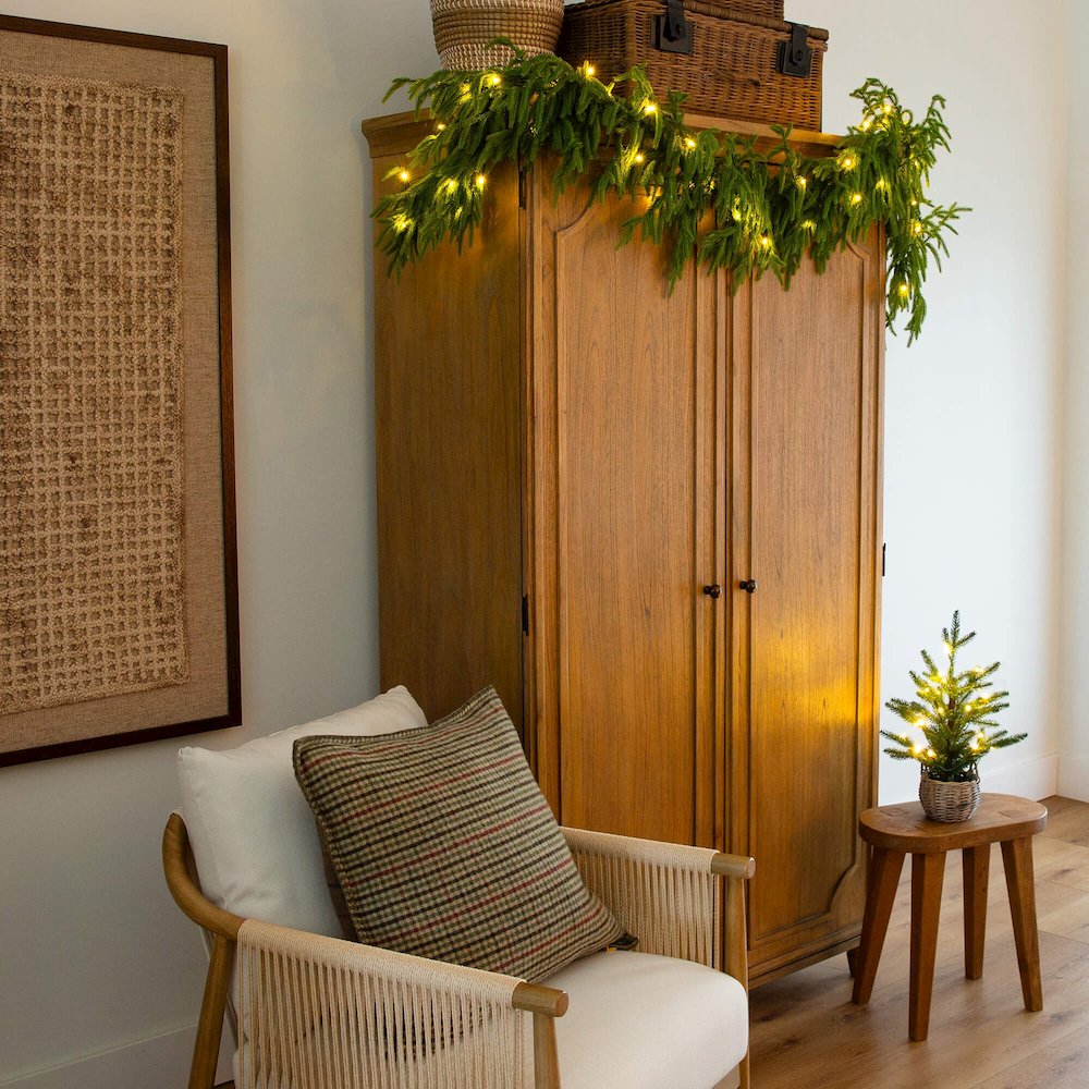 6ft Pre-Lit Artificial Real Touch Norfolk Island Pine Garland with 35 LED Lights