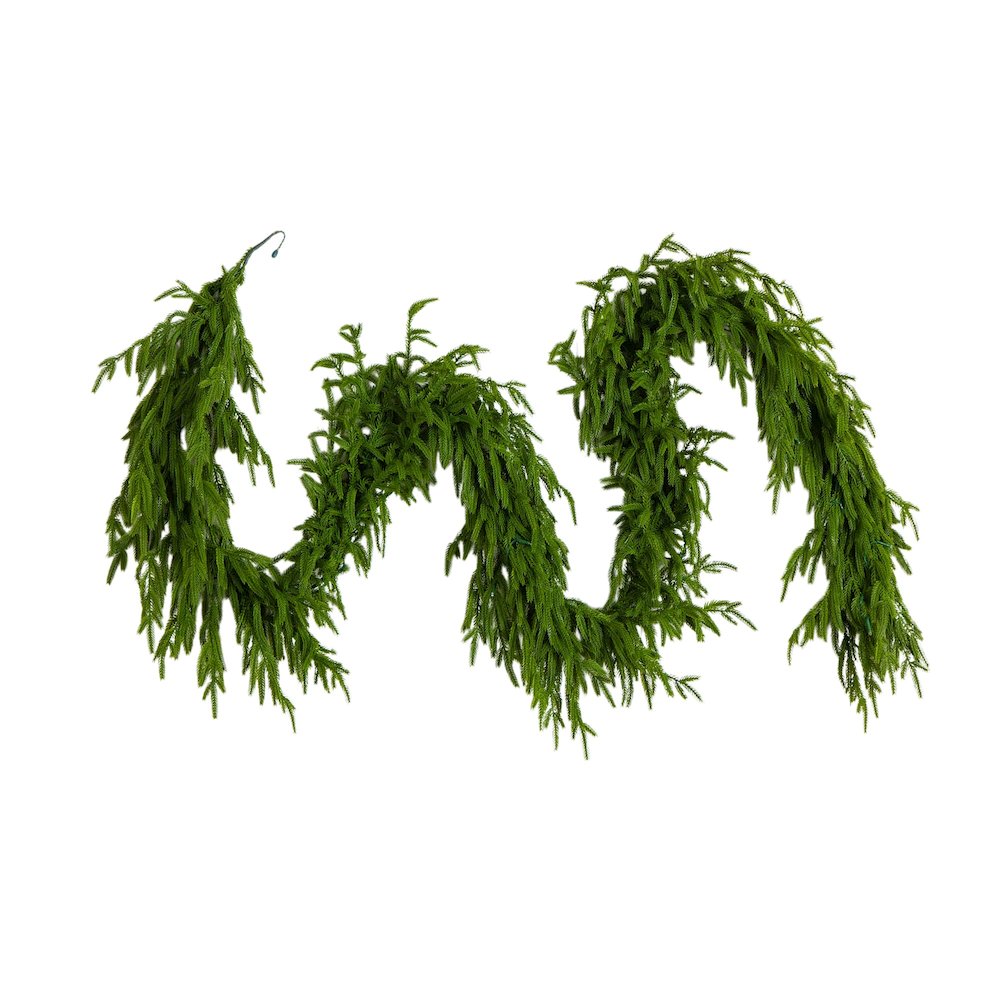 9ft Pre-Lit Artificial Real Touch Norfolk Island Pine Garland with 50 LED Lights