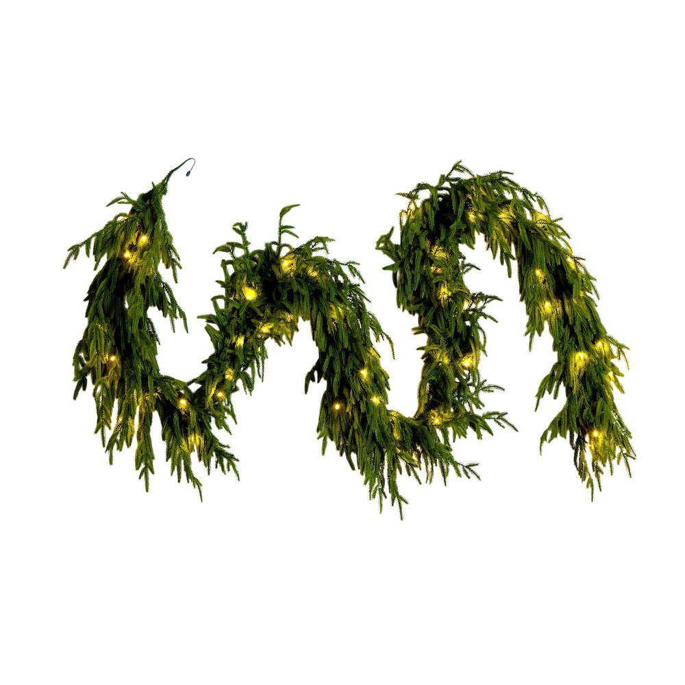 9ft Pre-Lit Artificial Real Touch Norfolk Island Pine Garland with 50 LED Lights