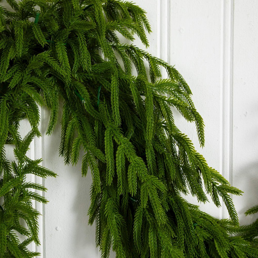 9ft Pre-Lit Artificial Real Touch Norfolk Island Pine Garland with 50 LED Lights