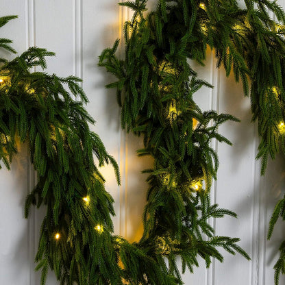 9ft Pre-Lit Artificial Real Touch Norfolk Island Pine Garland with 50 LED Lights