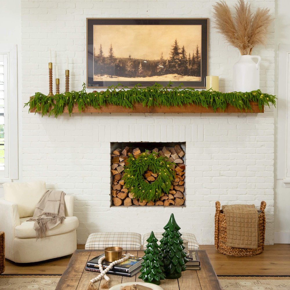 9ft Pre-Lit Artificial Real Touch Norfolk Island Pine Garland with 50 LED Lights