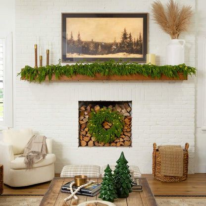 9ft Pre-Lit Artificial Real Touch Norfolk Island Pine Garland with 50 LED Lights