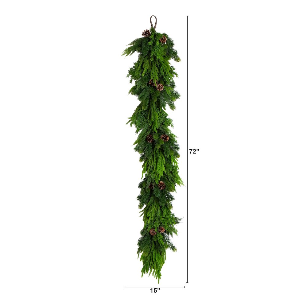 6ft. Artificial Mixed Pine and Norfolk Garland with Pinecones
