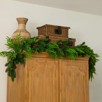 6ft. Artificial Mixed Pine and Norfolk Garland with Pinecones