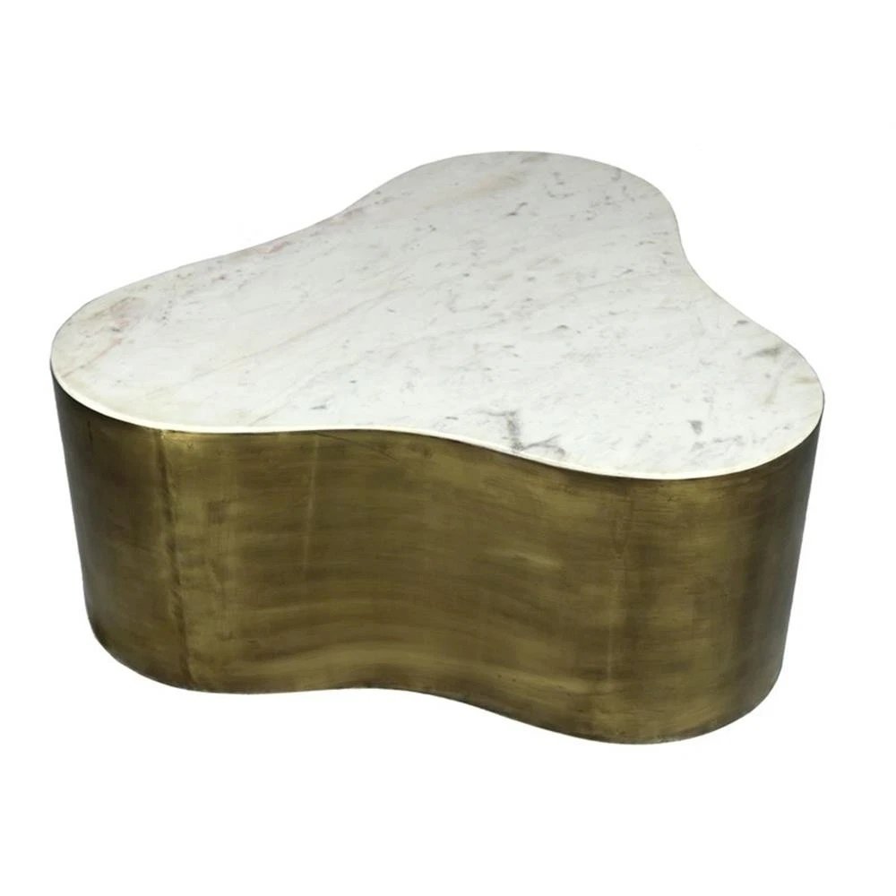 Kendall Cocktail Table With Marble Top on Brass Tone Iron Base