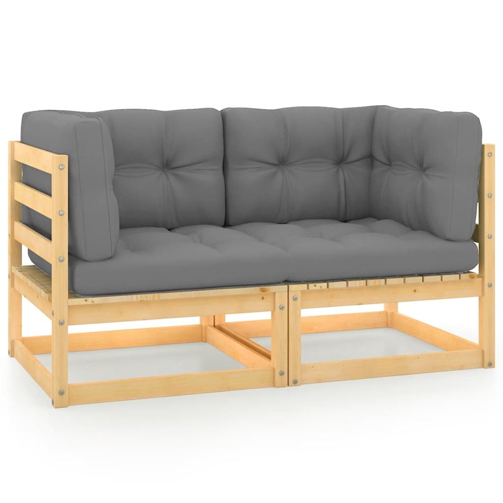 2-seater Sofa Gray Solid pine wood, 100% polyester Medium Modular