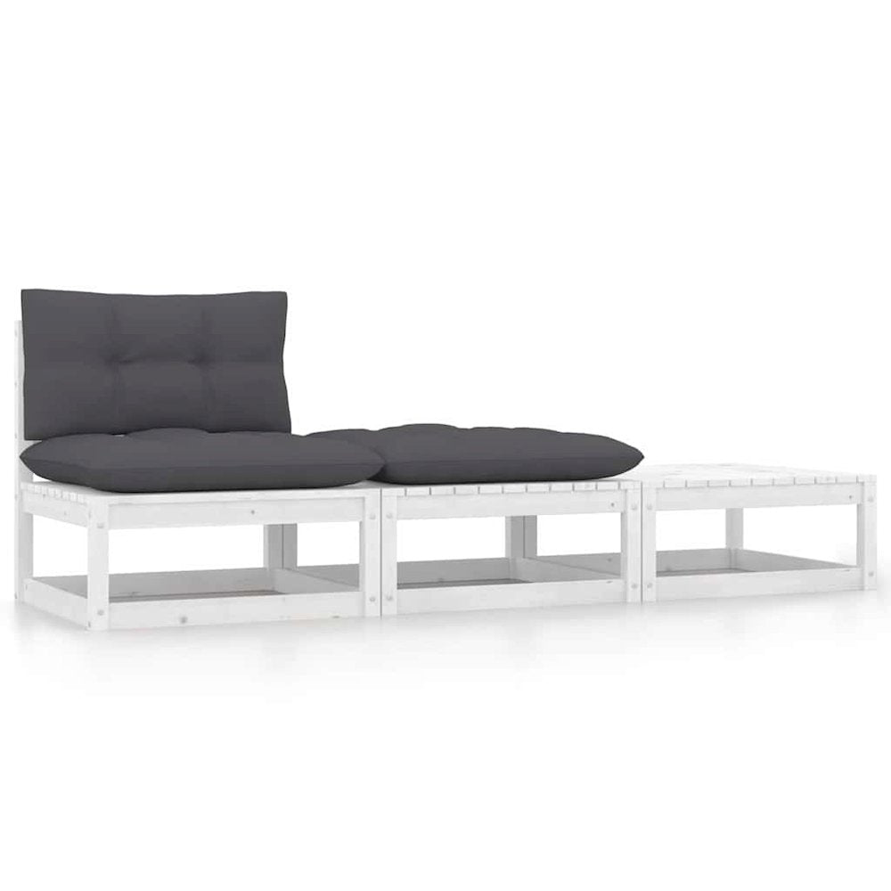Wooden Lounge Set White Solid pinewood, fabric (100% polyester)