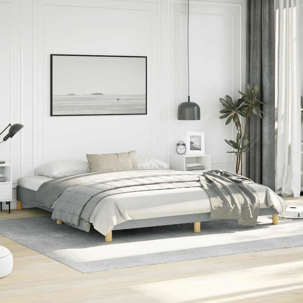 Bed Frame Light gray Polyester, Plywood, Engineered wood