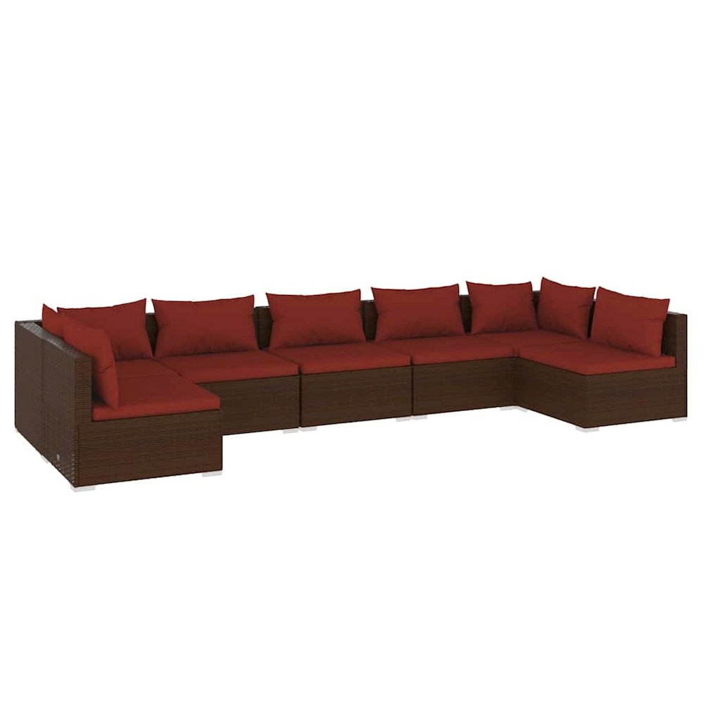 vidaXL 7 Piece Patio Lounge Set with Cushions Poly Rattan Brown