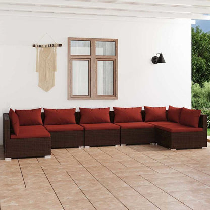 vidaXL 7 Piece Patio Lounge Set with Cushions Poly Rattan Brown