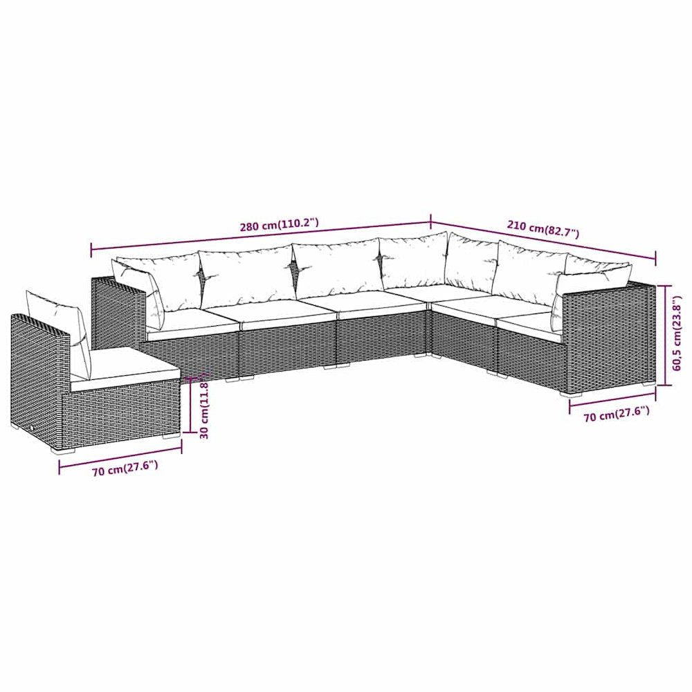 vidaXL 7 Piece Patio Lounge Set with Cushions Poly Rattan Black