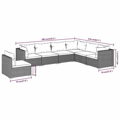 vidaXL 7 Piece Patio Lounge Set with Cushions Poly Rattan Black