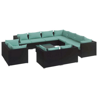 vidaXL 12 Piece Patio Lounge Set with Cushions Black Poly Rattan