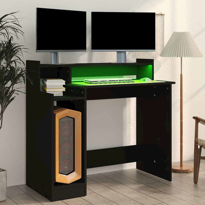 vidaXL Desk with LED Lights Black 38.2"x17.7"x35.4" Engineered Wood