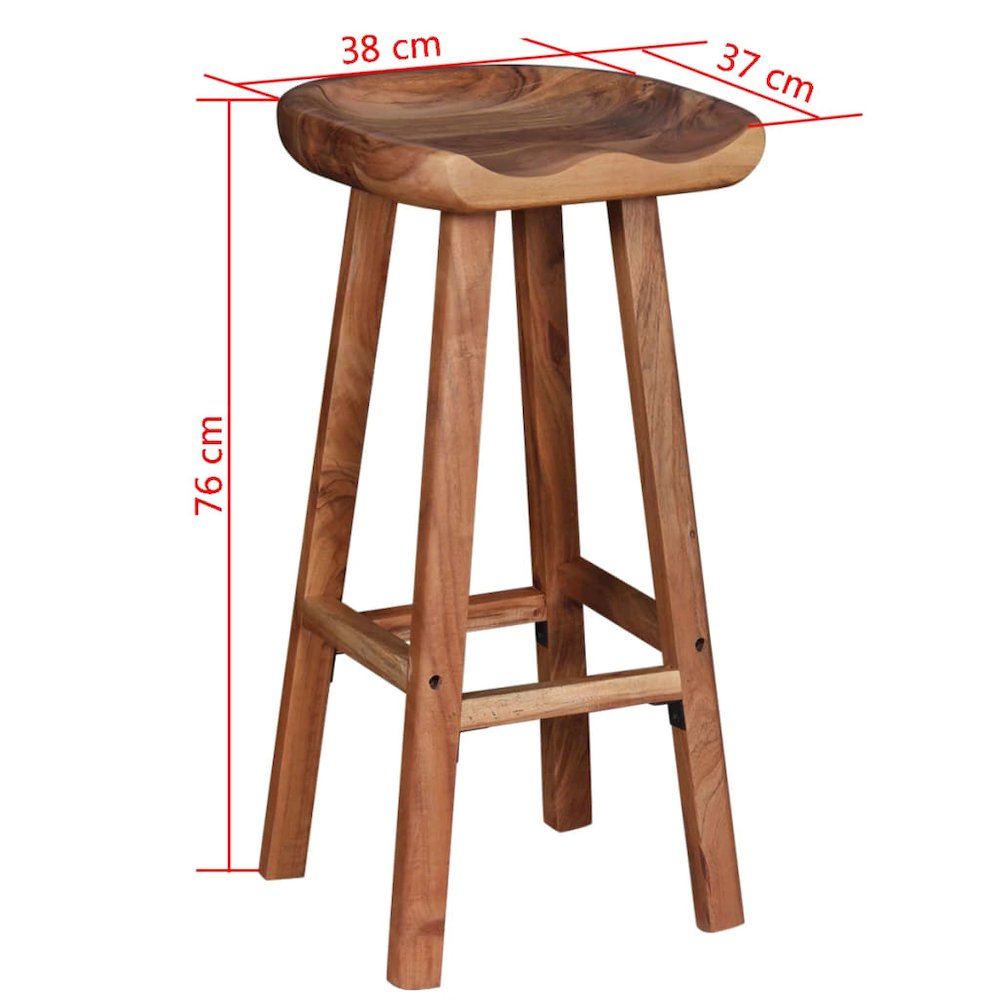 Bar Stool Set of 2 Brown Solid acacia wood Medium Bar Stool