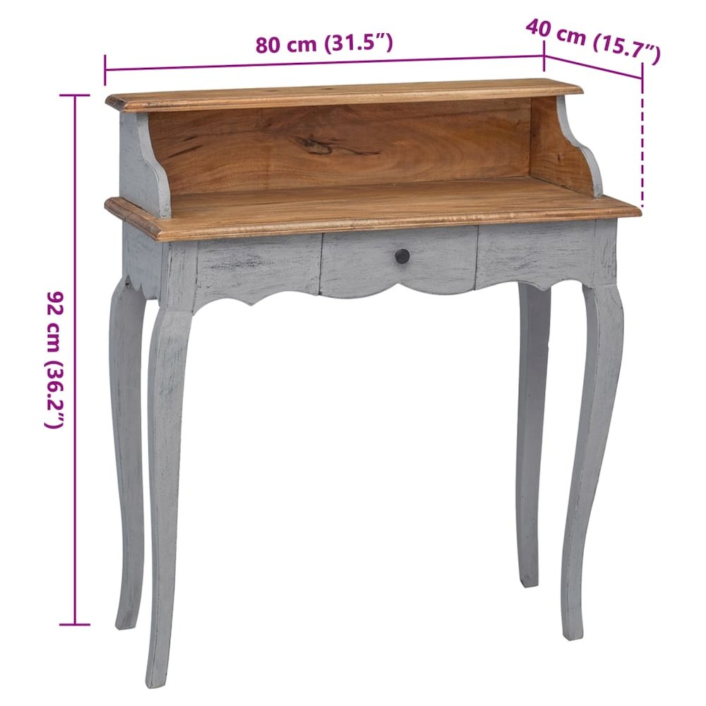 Writing Desk Mahogany, Grey Solid mahogany wood
