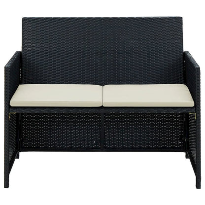 2-seater Sofa Black Poly Rattan, Powder-Coated Steel, Polyester