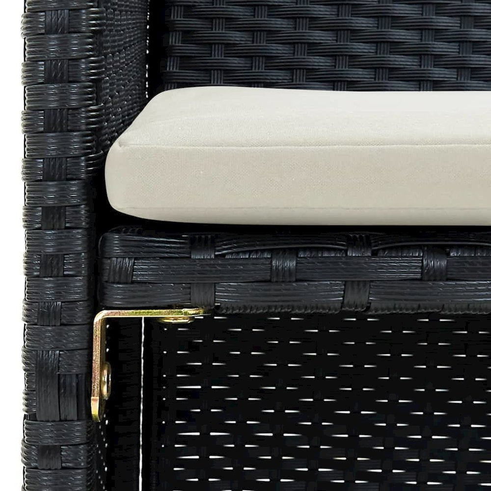 2-seater Sofa Black Poly Rattan, Powder-Coated Steel, Polyester