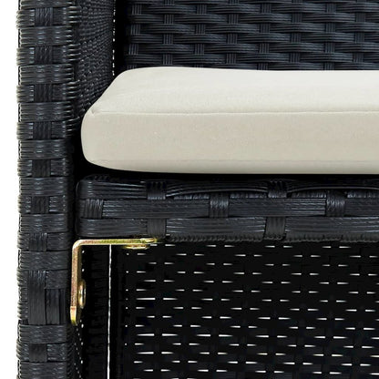 2-seater Sofa Black Poly Rattan, Powder-Coated Steel, Polyester