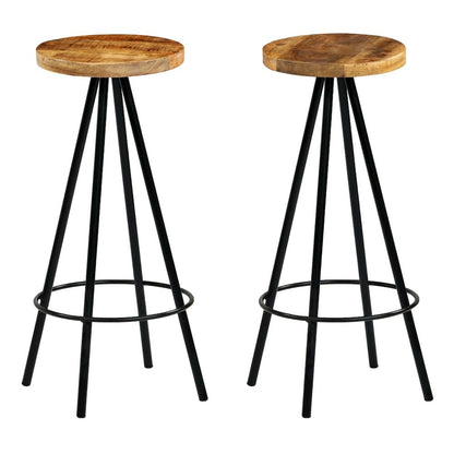 Bar Stool Set of 2 Natural wood and black