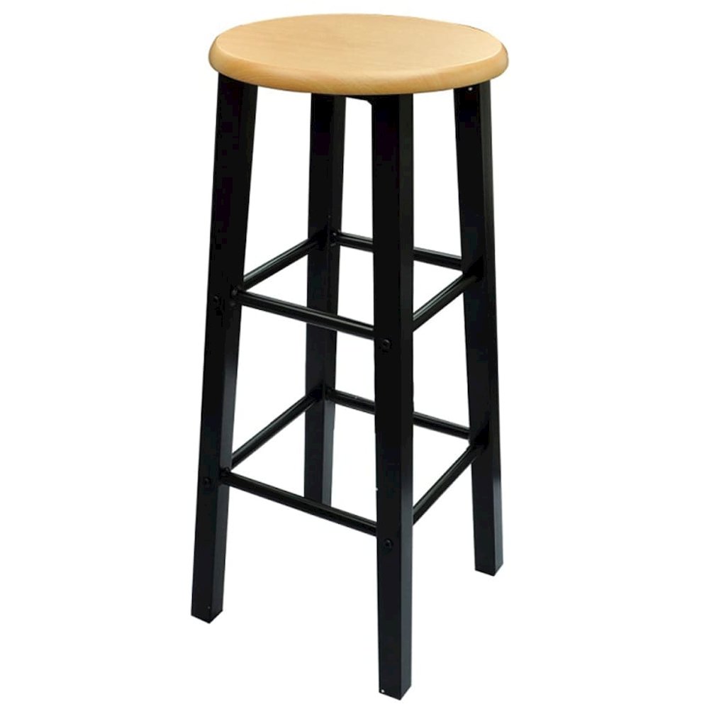 Bar Table and Stool Black and Beige Wood and Steel Compact