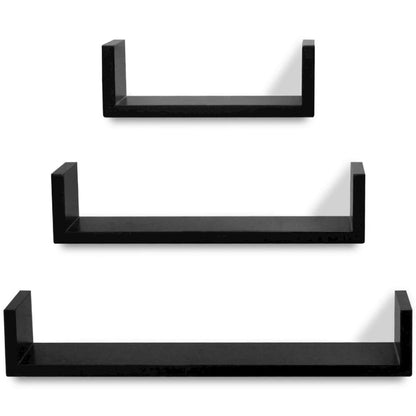 Wall Shelf Set of 3 Black MDF with a matte finish
