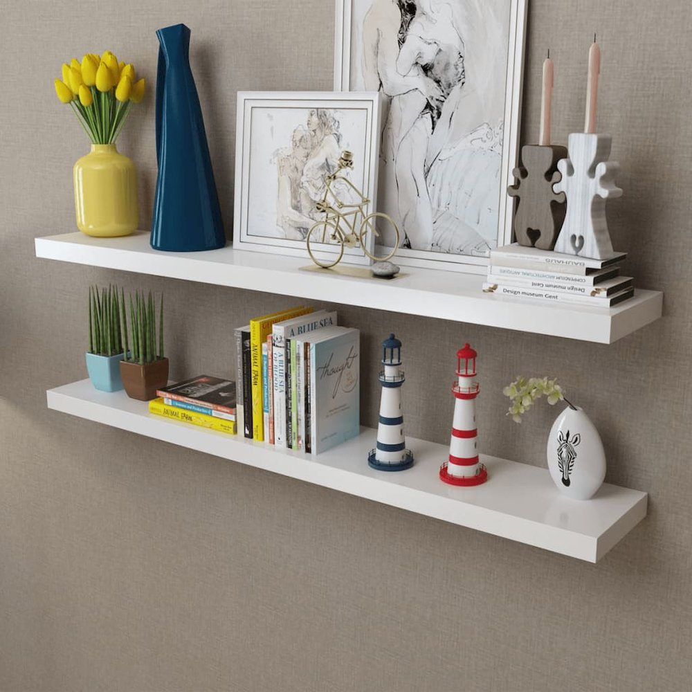 Wall Shelf Set of 2 White MDF 47.2 in wide Wall mounting