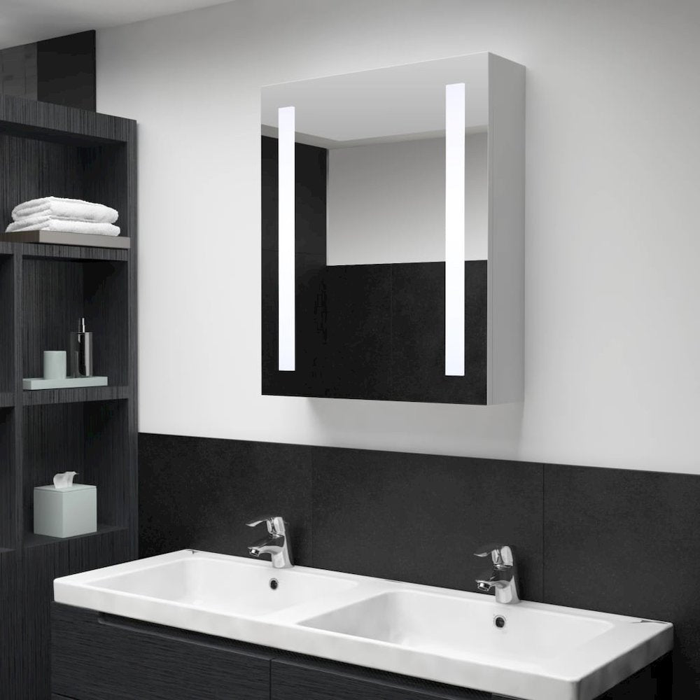 Bathroom Cabinet White and Silver MDF 19.7x5.1x27.6 in