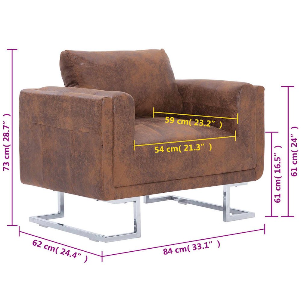 Armchairs Brown Faux suede leather, wood, chrome Medium