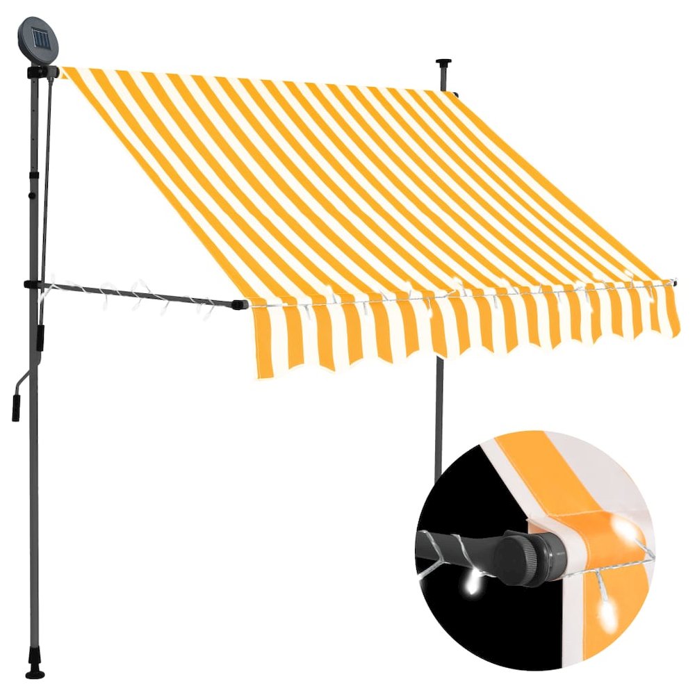 Retractable Awning White and Orange Polyester with PU coating, Steel