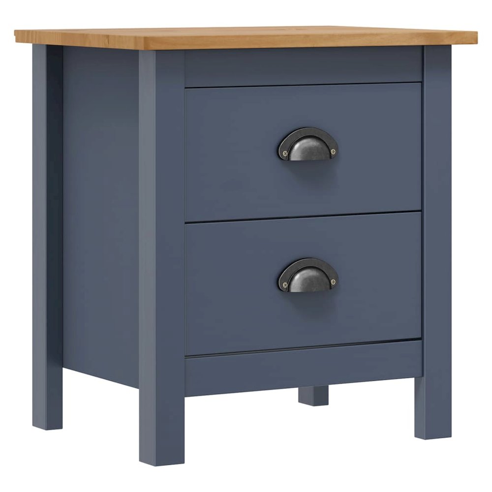 Bedside Cabinet Set of 2 Grey and Honey Brown Solid Pine Wood