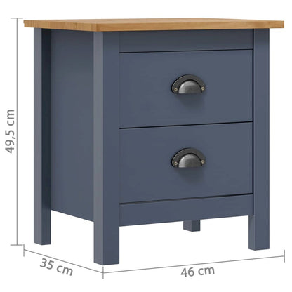 Bedside Cabinet Set of 2 Grey and Honey Brown Solid Pine Wood