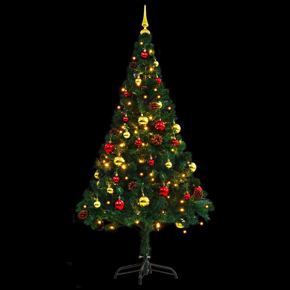 Artificial Pre-lit Christmas Tree with Baubles Green 5 ft