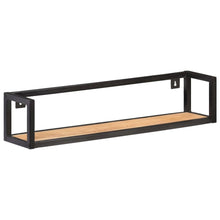 Wall Shelf Set of 2 Black and Natural Wood Solid Acacia wood