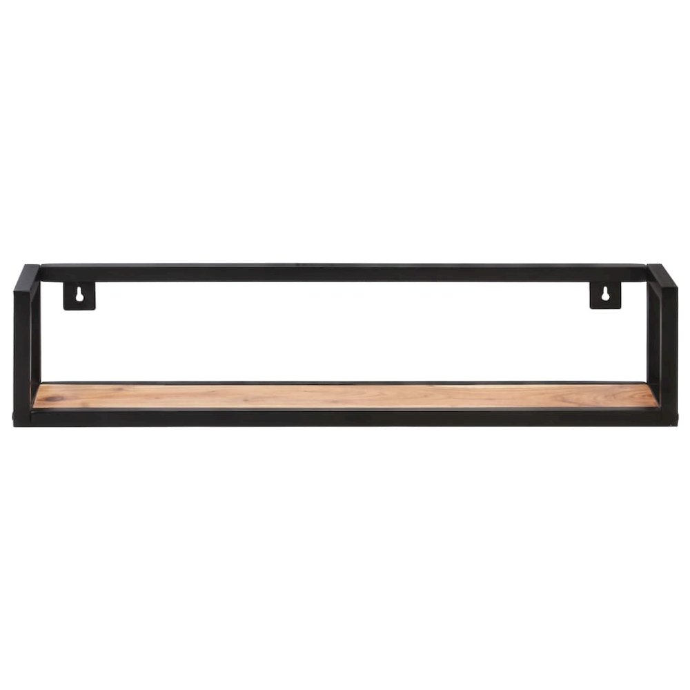 Wall Shelf Set of 2 Black and Natural Wood Solid Acacia wood