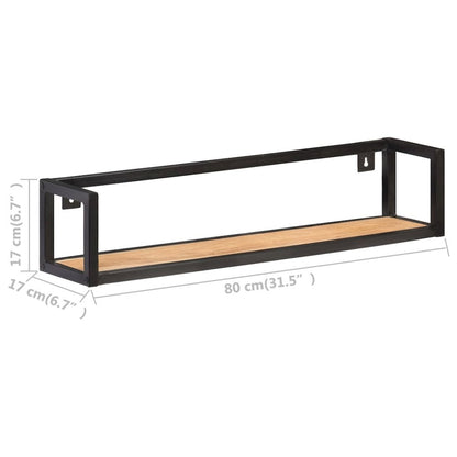 Wall Shelf Set of 2 Black and Natural Wood Solid Acacia wood