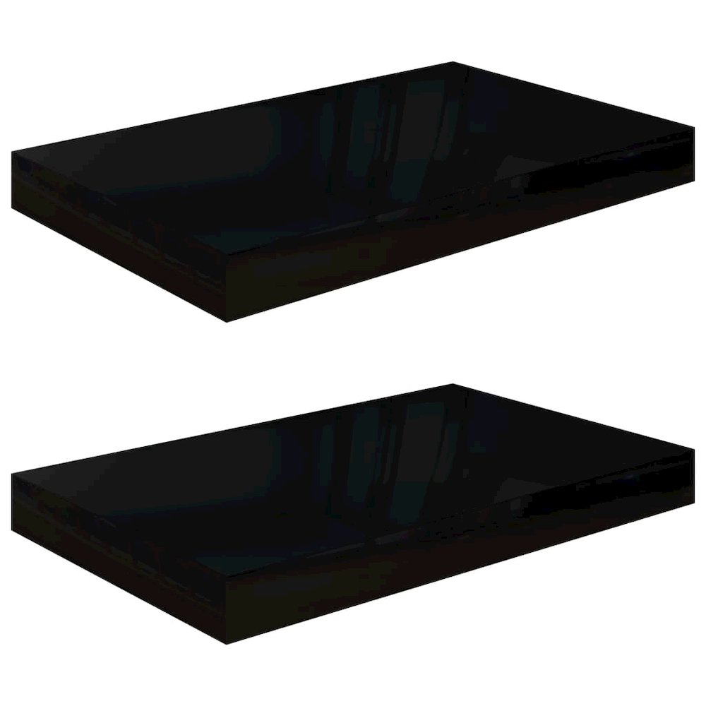 Wall Shelf Set of 2 High gloss black Honeycomb MDF, metal frame