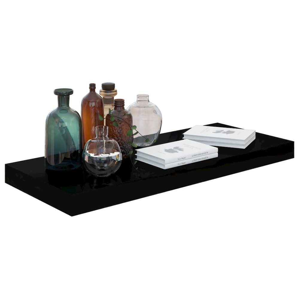 Wall Shelf Set of 2 High gloss black Honeycomb MDF, metal Medium