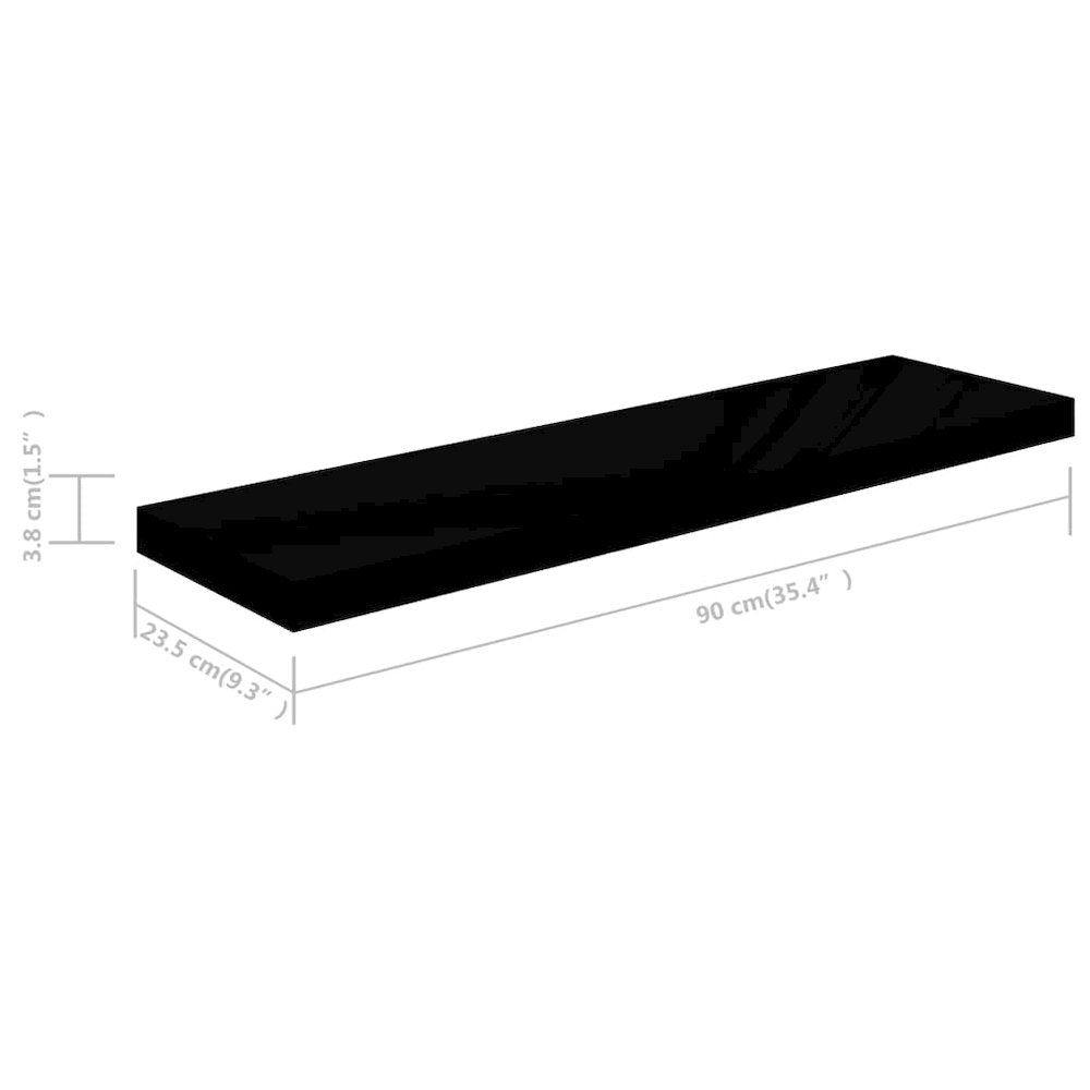 Wall Shelf Set of 2 High gloss black Honeycomb MDF, metal