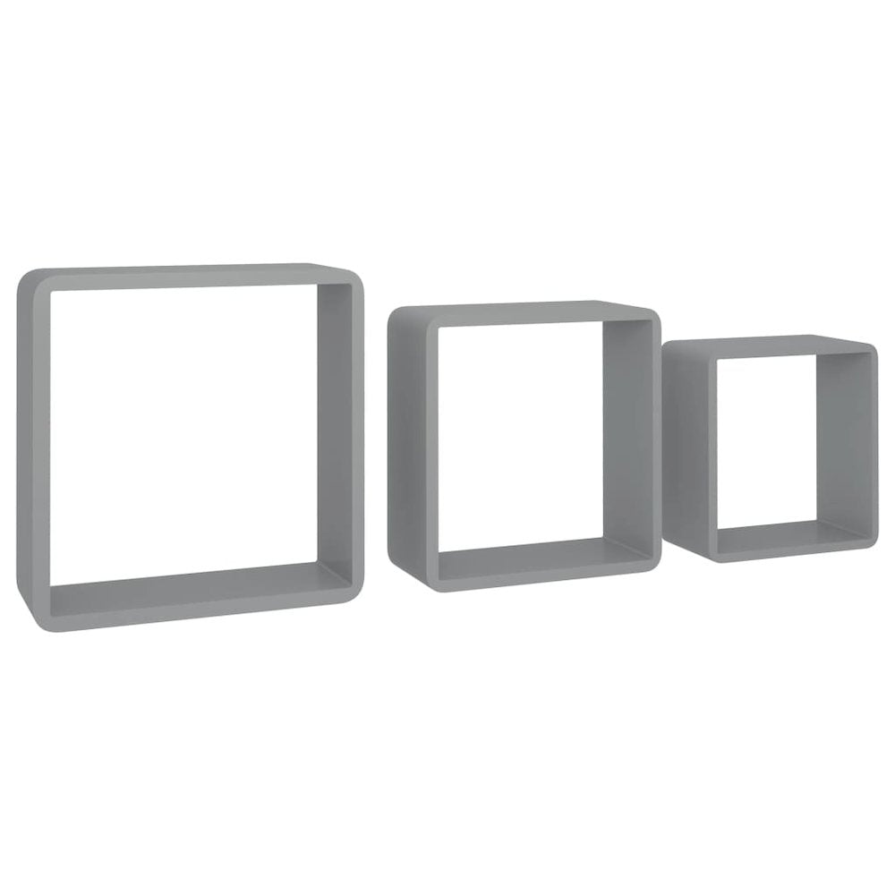 Wall Cube Shelf Set of 3 Grey MDF Small Appealing Design
