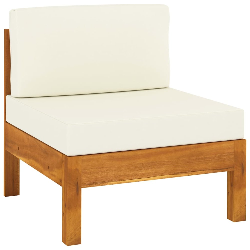 Wooden Sofa Cream White, Wood Brown Solid Acacia Wood, Polyester