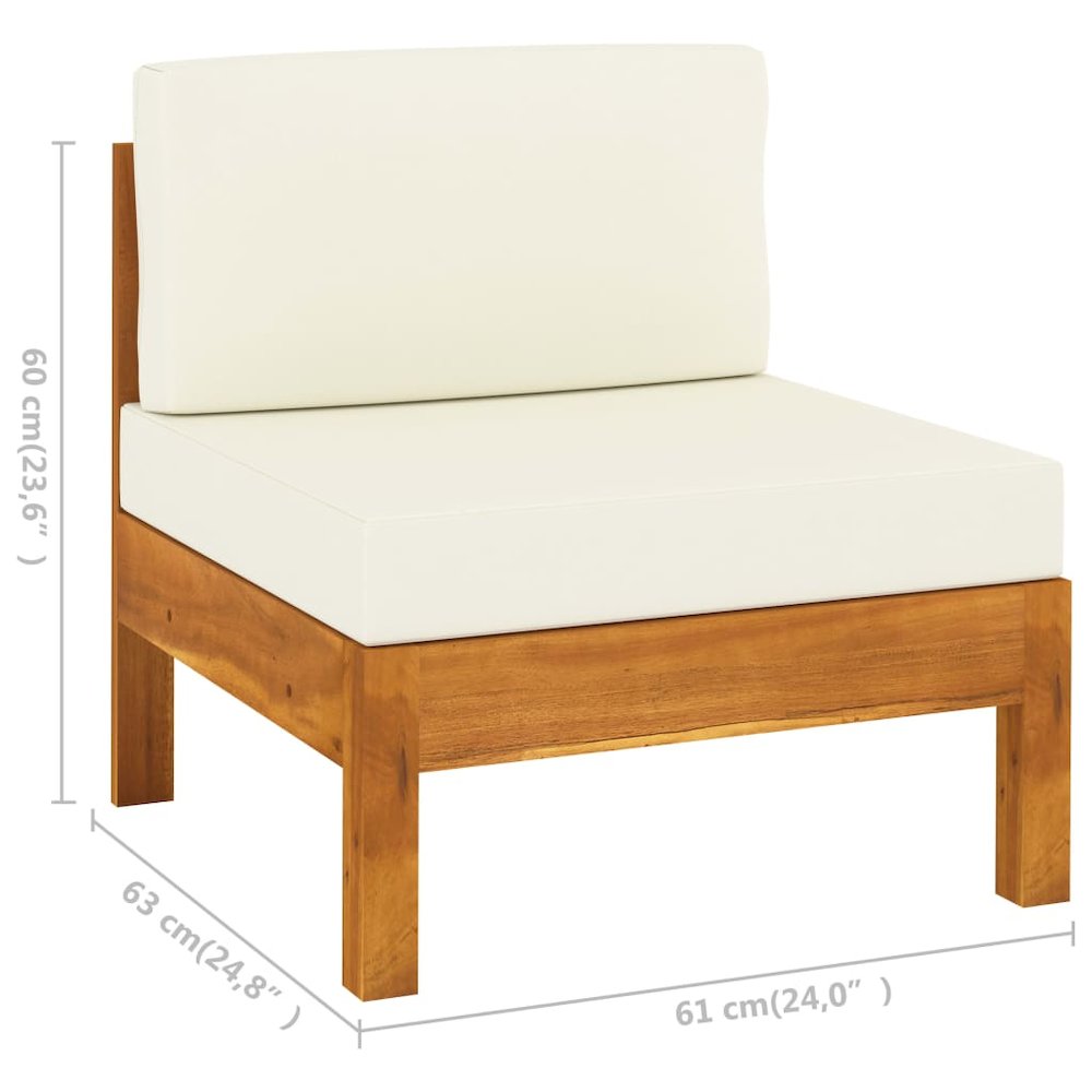 Wooden Sofa Cream White, Wood Brown Solid Acacia Wood, Polyester