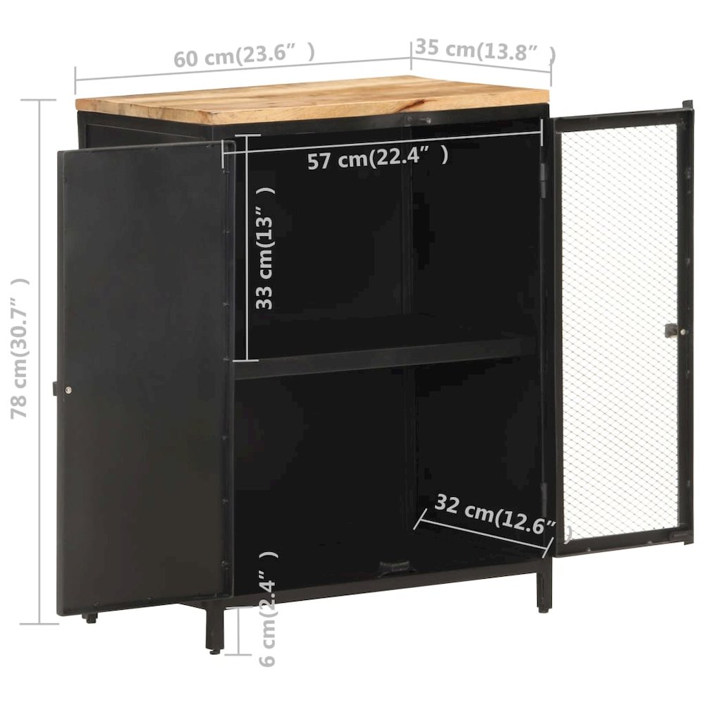 Sideboard Black Solid rough mango wood 23.6x13.8x30.7 in