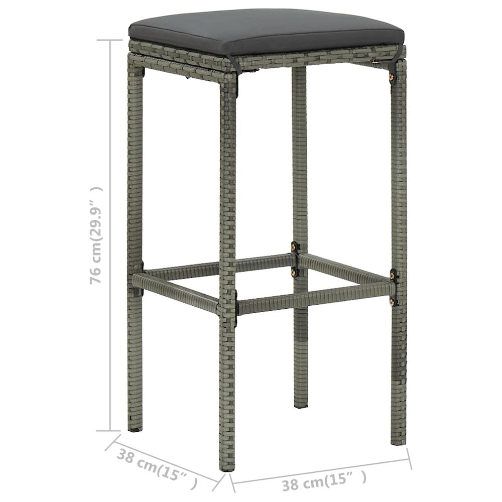 Bar Stool Set of 2 Gray Steel Standard Footrest Bar Stool