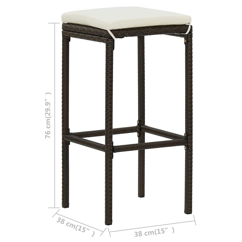 Bar Stool Set of 4 Brown with cream white cushion