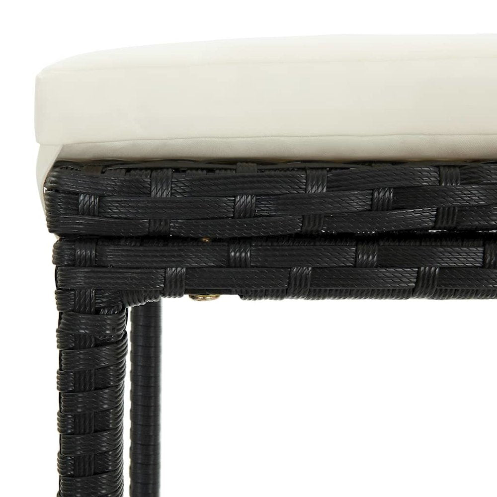 Bar Stool Set of 6 Black frame with cream white cushion PE rattan