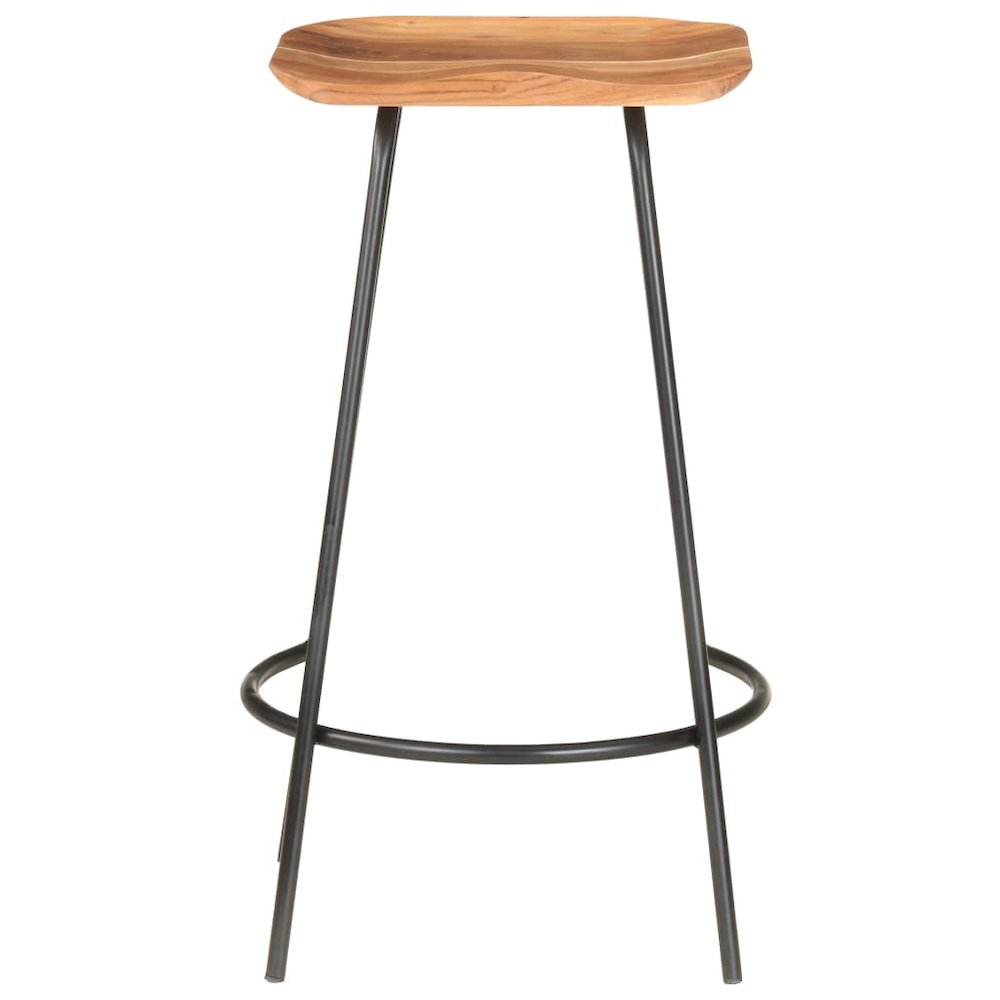 Bar Stool Set of 2 Natural Wood Solid Acacia Wood Standard